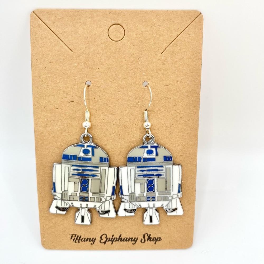 Star Wars inspired R2-D2 earrings handmade with Sterling silver ear wires